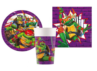 ZESTAW WOJOWNICZE ŻÓŁWIE NINJA TALERZYKI+KUBECZKI+SERWETKI