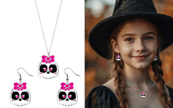 ZESTAW BIŻUTERII CZASZKA Z KOKARDKĄ