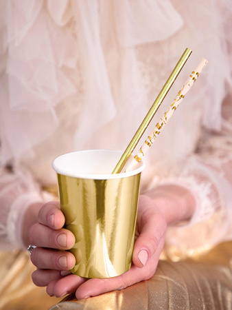 SŁOMKI PAPIEROWE RÓŻ ZŁOTE PASKI 10 SZT