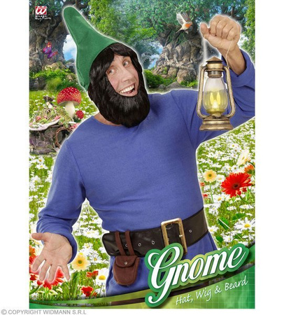 PERUKA+BRODA+CZAPKA GNOMA ZIELONA