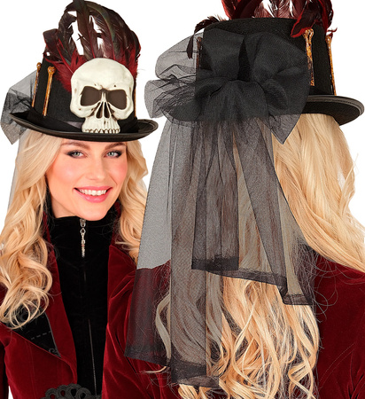 KAPELUSZ VOODOO CZASZKA KOŚCI PIÓRKA HALLOWEEN