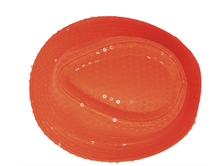 KAPELUSZ NEONOWY CEKINOWY GANGSTERA POMARAŃCZOWY