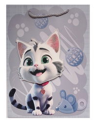 TORBA PREZENTOWA KOTEK SZARA 3D 26X32X10 CM