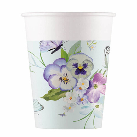 KUBECZKI PAPIEROWE W KWIATY I MOTYLE 200 ML 8 SZT