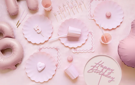 TOPPER AKRYLOWY NA TORT HAPPY BIRTHDAY JASNY RÓŻ 16.5 CM