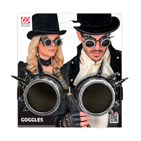 OKULARY GOGLE STEAMPUNK CZARNO-SREBRNE 