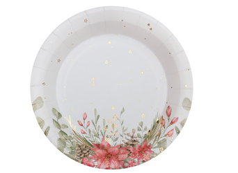 TALERZYKI PAPIEROWE ZIMOWE KWIATY 23 CM 10 SZT