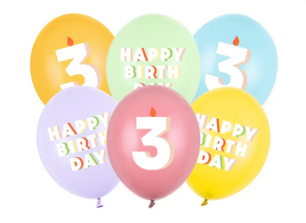 BALONY LATEKSOWE HAPPY BIRTHDAY 30 CM 6 SZT CYFRA 3