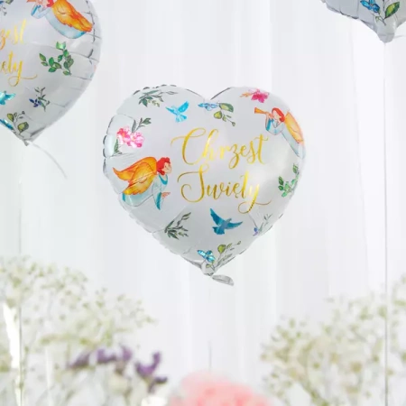 BALON FOLIOWY SERCE ANIOŁY CHRZEST 45 CM