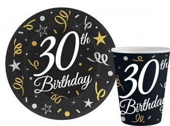 ZESTAW 30 URODZINY TALERZYKI+KUBECZKI