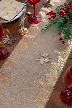 BIEŻNIK ŚWIĄTECZNY ZŁOTE SZYSZKI BIAŁY CHOINKA 28 X 300 CM