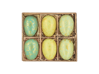 DEKORACJE WISZĄCE JAJKA POZŁACANE ZIELONY MIX 6 SZT. WIELKANOC