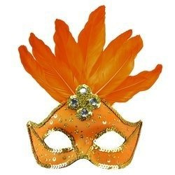 MASKA KARNAWAŁOWA POMARAŃCZOWA Z PIÓRAMI