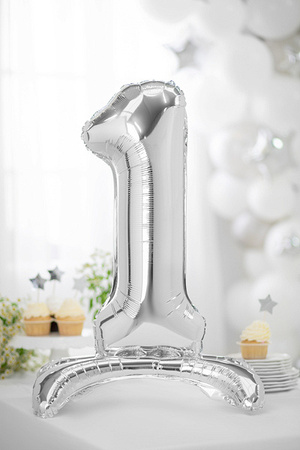 BALON FOLIOWY STOJĄCY SREBRNY 70 CM CYFRA 1