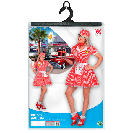 50s WAITRESS (dress with petticoat, apron, pin, neckscarf, headpiece)