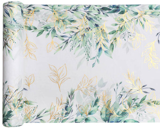 BIEŻNIK KOMUNIA GAŁĄZKI ZIELONO-ZŁOTY 28 X 300 CM