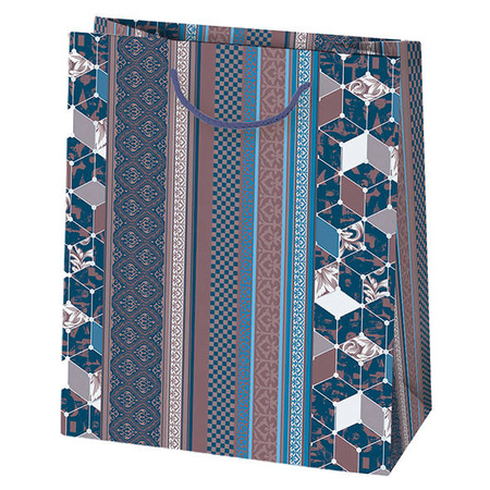 TORBA NA PREZENTY ORNAMENT NIEBIESKI 19X23X10,5 CM