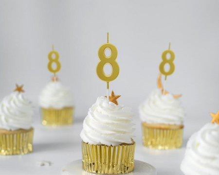 ŚWIECZKA PIKER CYFERKA 8 METALICZNA ZŁOTA 9.5 X 2.3 CM