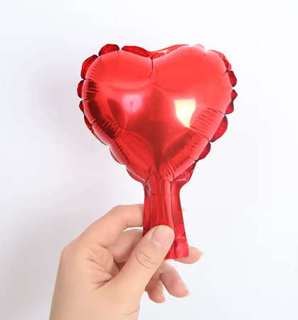 BALON FOLIOWY NA PATYCZKU SERCE CZERWONE 10 CM