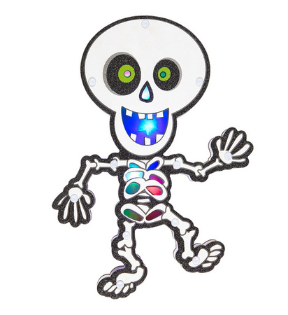 SCHELETRO DECORO PARETE CON 6 LUCI LED MULTICOLORE LAMPEGGIANTI 29x21 cm 