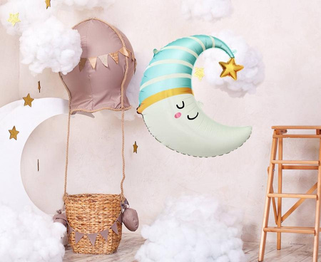 BALON FOLIOWY KSIĘŻYC Z NIEBIESKĄ CZAPECZKĄ, 56X68 CM