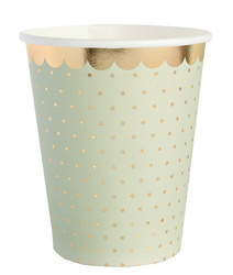 KUBECZKI PAPIEROWE ZŁOTE KROPKI OLIWKOWE 270 ML 10 SZT