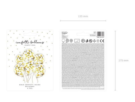 BALONY Z KONFETTI GWIAZDKI ZŁOTY 30 CM 6 SZT