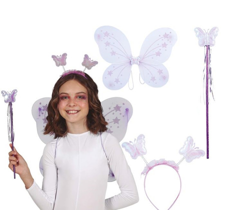 FIOLETOWY ZESTAW WRÓŻKI SKRZYDEŁKA OPASKA RÓŻDŻKA 