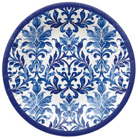 TALERZYKI PAPIEROWE BIAŁE MOZAIKA NIEBIESKA 18 CM 8 SZT