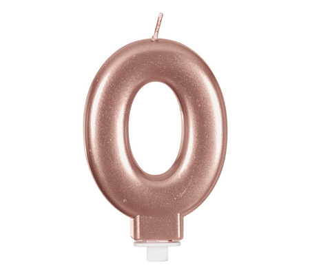 ŚWIECZKA URODZINOWA CYFRA 0 RÓŻOWE ZŁOTO 8 CM