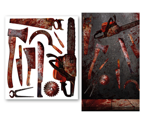 NAKLEJKI NA STÓŁ KRWAWE NARZĘDZIA 70X80 CM