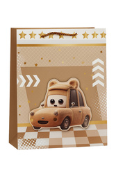 TOREBKA PREZENTOWA SŁODKI SAMOCHODZIK BRĄZOWY 26 X 32 X 10 CM