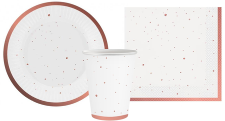 ZESTAW TALERZYKI+KUBECZKI+SERWETKI BIAŁE RÓŻOWE ZŁOTO