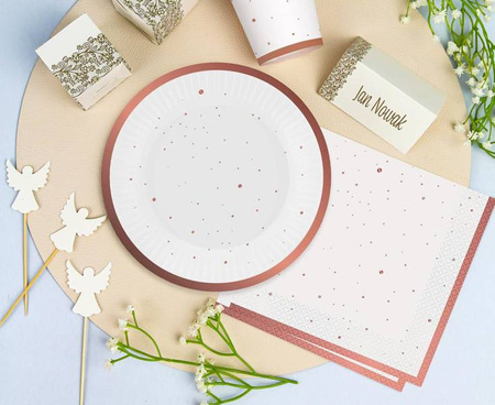 KUBECZKI PAPIEROWE BIAŁE W RÓŻOWO-ZŁOTE KROPKI 250 ML 6 SZT