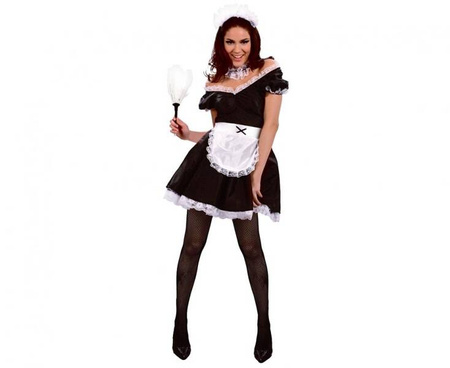 Zestaw dla dorosłych Francuska Pokojówka (sukienka, pasek z fartuszkiem, opaska, ozdoba na szyję)  rozm. S