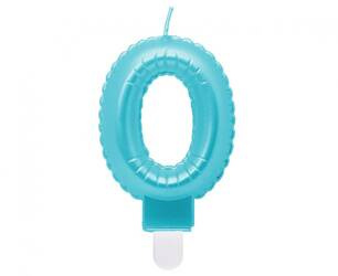 ŚWIECZKA URODZINOWA CYFRA 0 PERŁOWA JASNONIEBIESKA 7 CM