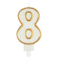 ŚWIECZKA URODZINOWA BIAŁA OBWÓDKA ZŁOTA CYFRA 8
