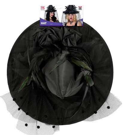 KAPELUSZ CZAROWNICY CZARNY KWIAT PAJĄKI