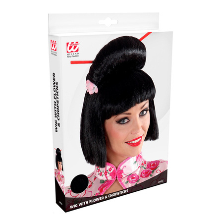PERUKA CHINKA Z RÓŻOWYM KWIATKIEM