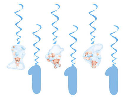 ŚWIDERKI BŁĘKITNE MISIE Z BALONIKAMI 6 SZT ROCZEK