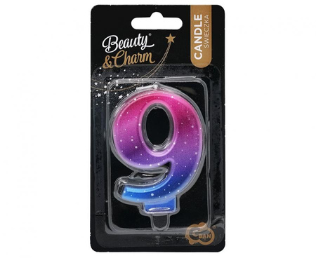 ŚWIECZKA URODZINOWA CYFRA 9 KOSMOS OMBRE 8 CM