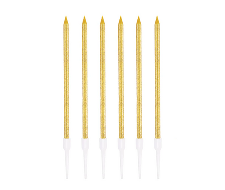 ŚWIECZKI URODZINOWE ZŁOTE Z BROKATEM 6 SZT