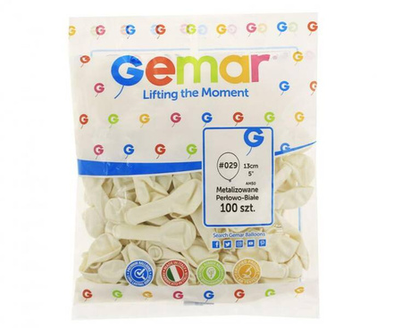 BALONY METAL LATEKSOWE PERŁOWO BIAŁE 12 CM 100 SZT