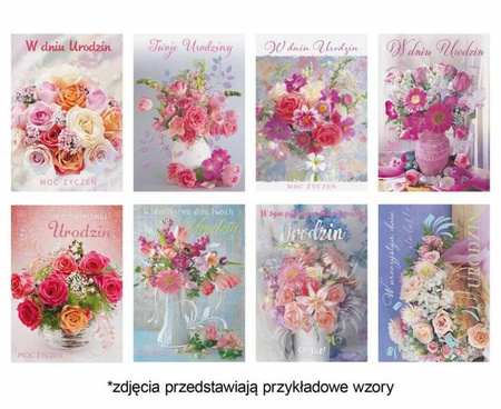 Laurka z brokatem B6B 117x167 Urodziny zest. 698 Kwiaty - Bukiety, Foto, Mix, Róże