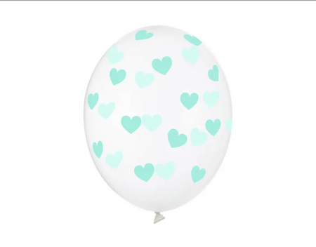 BALONY PRZEZROCZYSTE MIĘTOWE SERCA 6 SZT 30 CM