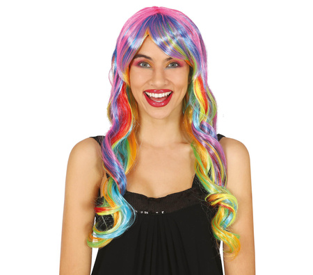 PERUKA DŁUGIE WŁOSY Z GRZYWKĄ MULTIKOLOR