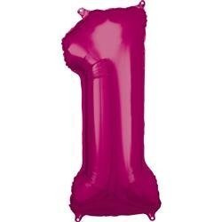 BALON FOLIOWY CYFRA 1 RÓŻOWY 86 CM
