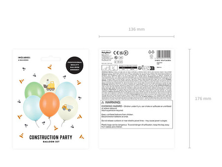 BALONY 30 CM POJAZDY BUDOWLANE 6 SZT.