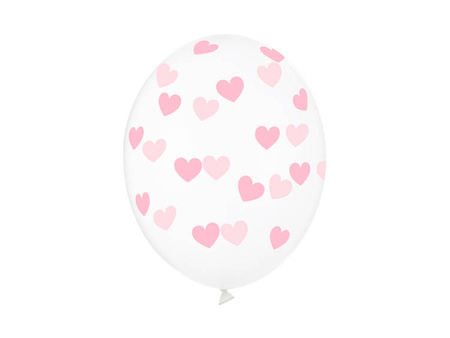 BALONY 30cm, PRZEJRZYSTE RÓŻOWE SERCA 6 szt.