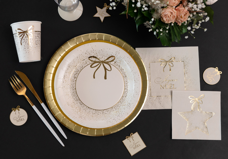 BIEŻNIK ŚWIĄTECZNY ZŁOTE GAŁĄZKI KOŚĆ SŁONIOWA KOKARDKA 27 X 250 CM